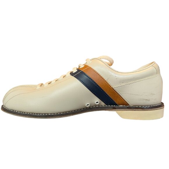 Vintage Striker Beige Split Toe Bowling Shoes Mens Size 10 Rockabilly Steampunk - Picture 4 of 15